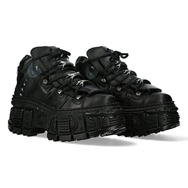 New Rock M.WALL106-S12 Unisex-Stiefel, TANK-Sohle, mit Schnürung, Leder, Schwarz, Unisex, Schwarz , 46 EU im Sale